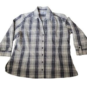 Laura Scott Women's Plaid Button Down Shirt 3/4 Sleeve‎ XL